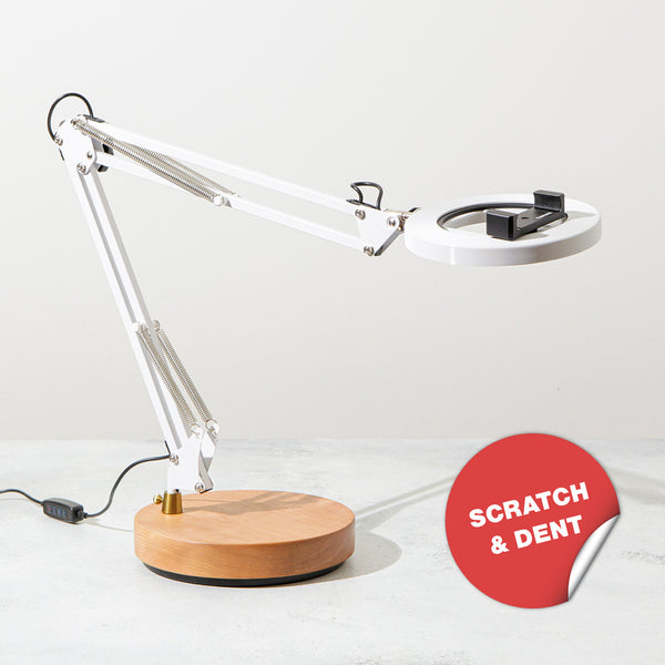 Scratch and Dent Collection - White Canvas Lamp with Cherry Base