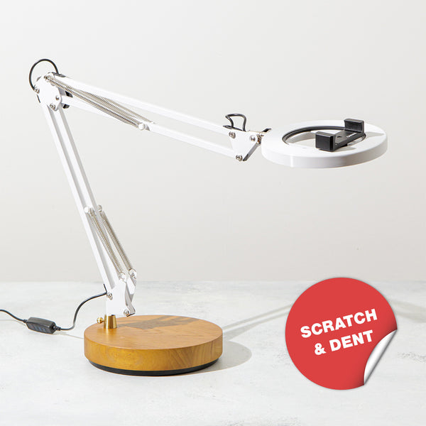 Scratch and Dent Collection - White Canvas Lamp with Classic Wood Base